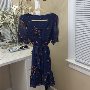 Express Dress Blue with Pink and Yellow Floral